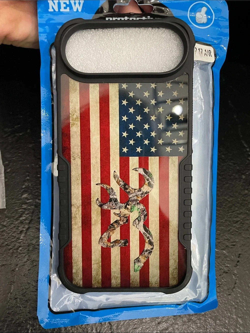 Patriotic American Flag Camouflage Buck IPhone 17 Air Case - Black